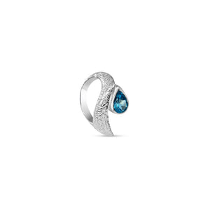 925 STERLING SILVER CRESCENT RING SET PEAR CUT BLUE TOPAZ